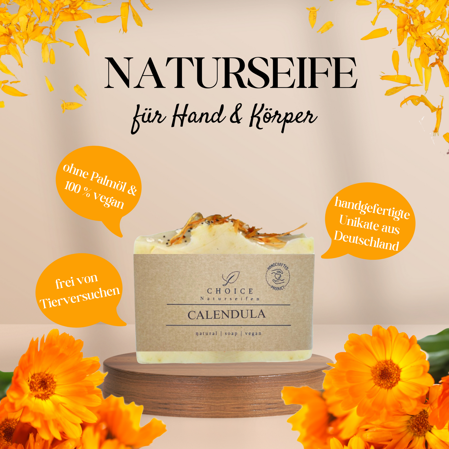 Naturseife CALENDULA mit Kokosmilch & Bio-Ringelblumen 105g