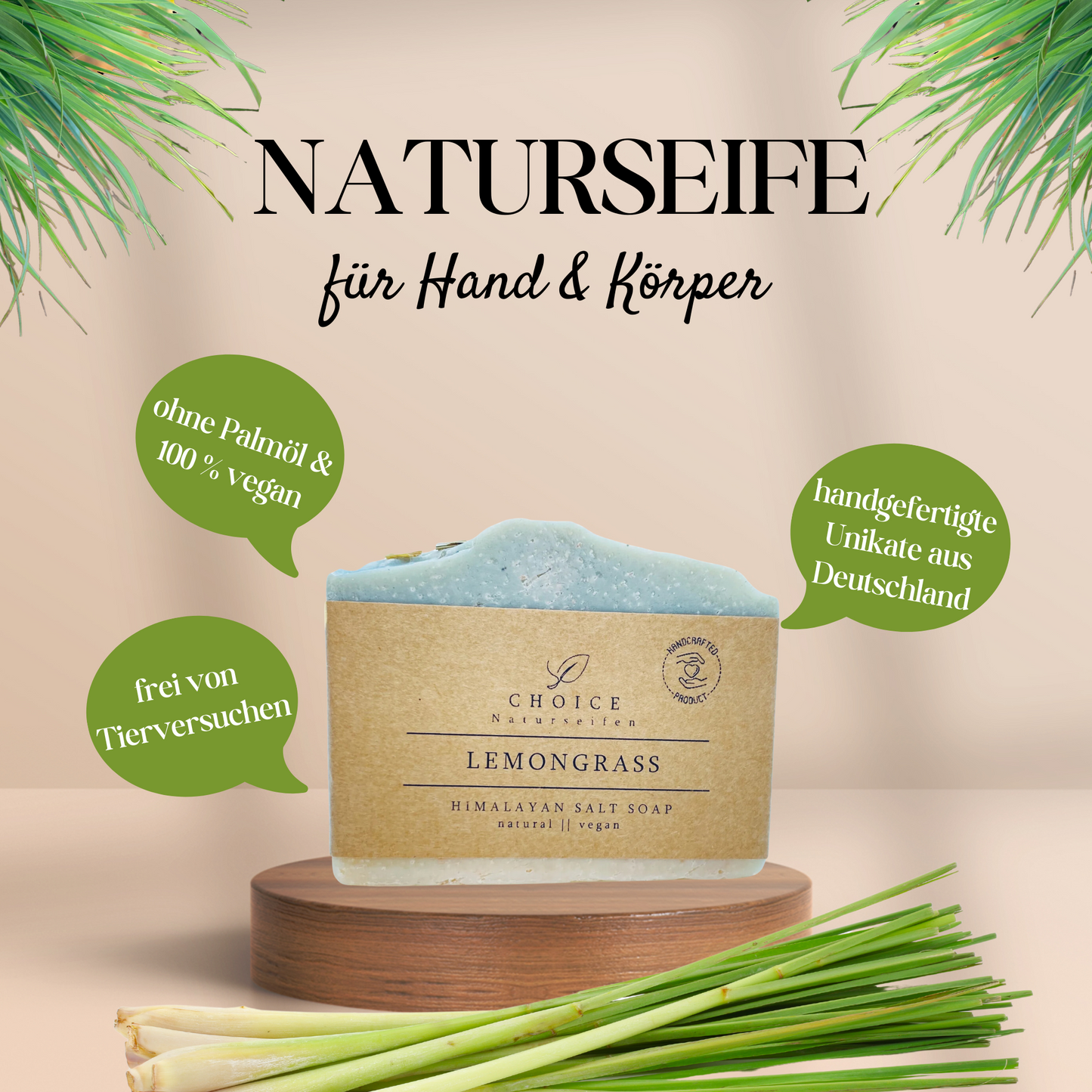 Naturseife LEMONGRASS mit Himalayasalz und Zitronengras 110g