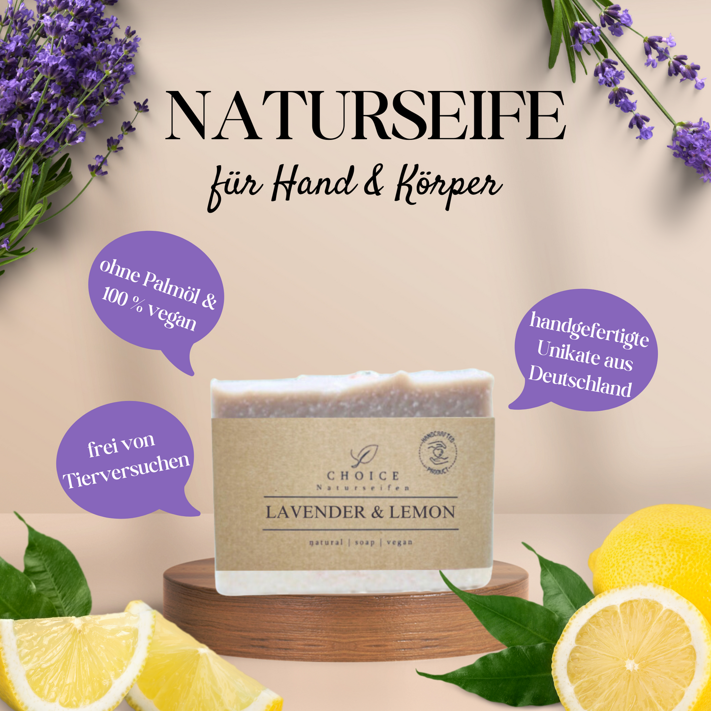 Naturseife LAVENDER & LEMON mit Himalayasalz 110g